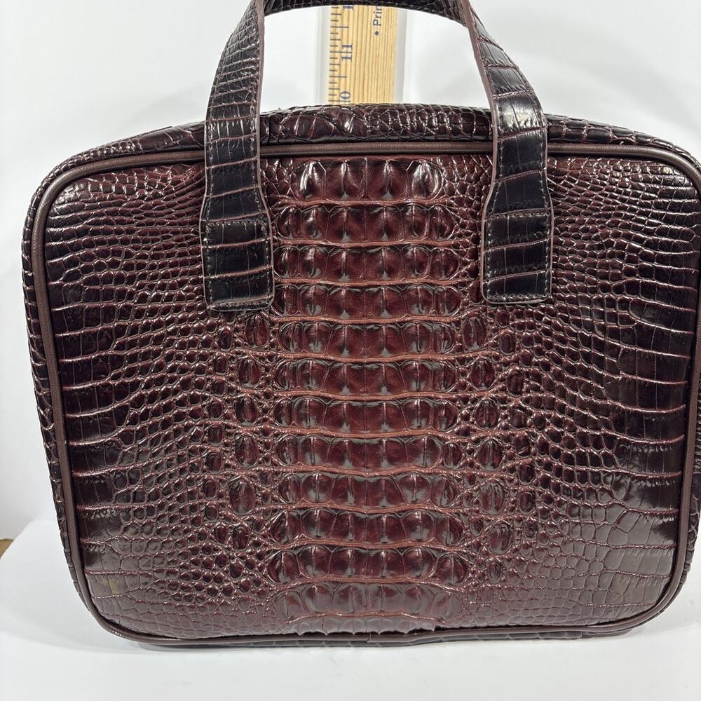Croc-Embossed Brown Faux Leather Travel Cosmetic Makeup Toiletry Case